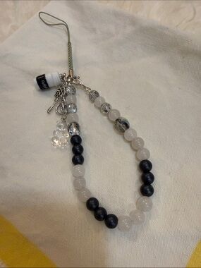 Beaded Phone Charm Strap in White and Black